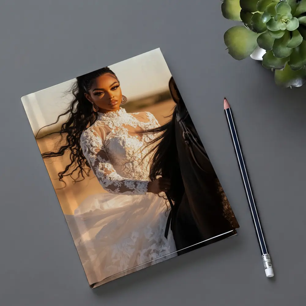 Woman in White Lace Dress Riding Horse – Notebooks