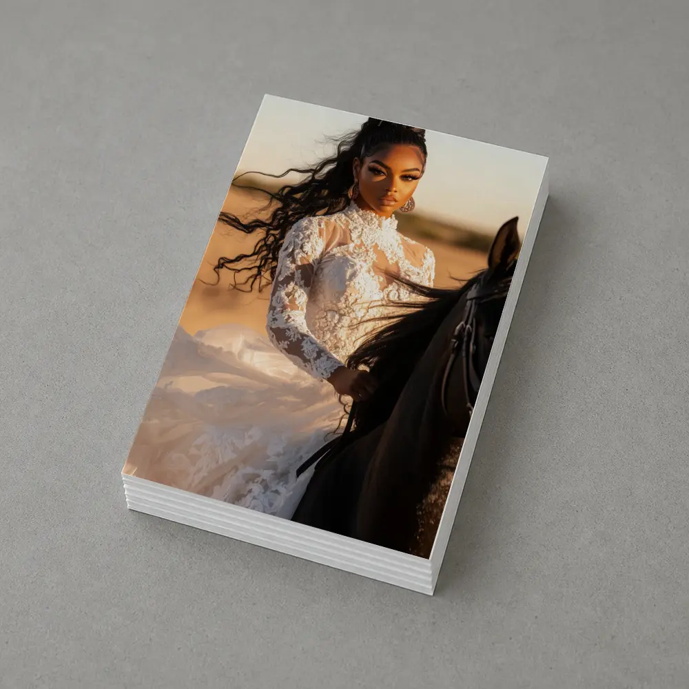 Woman in White Lace Dress Riding Horse – Postcards