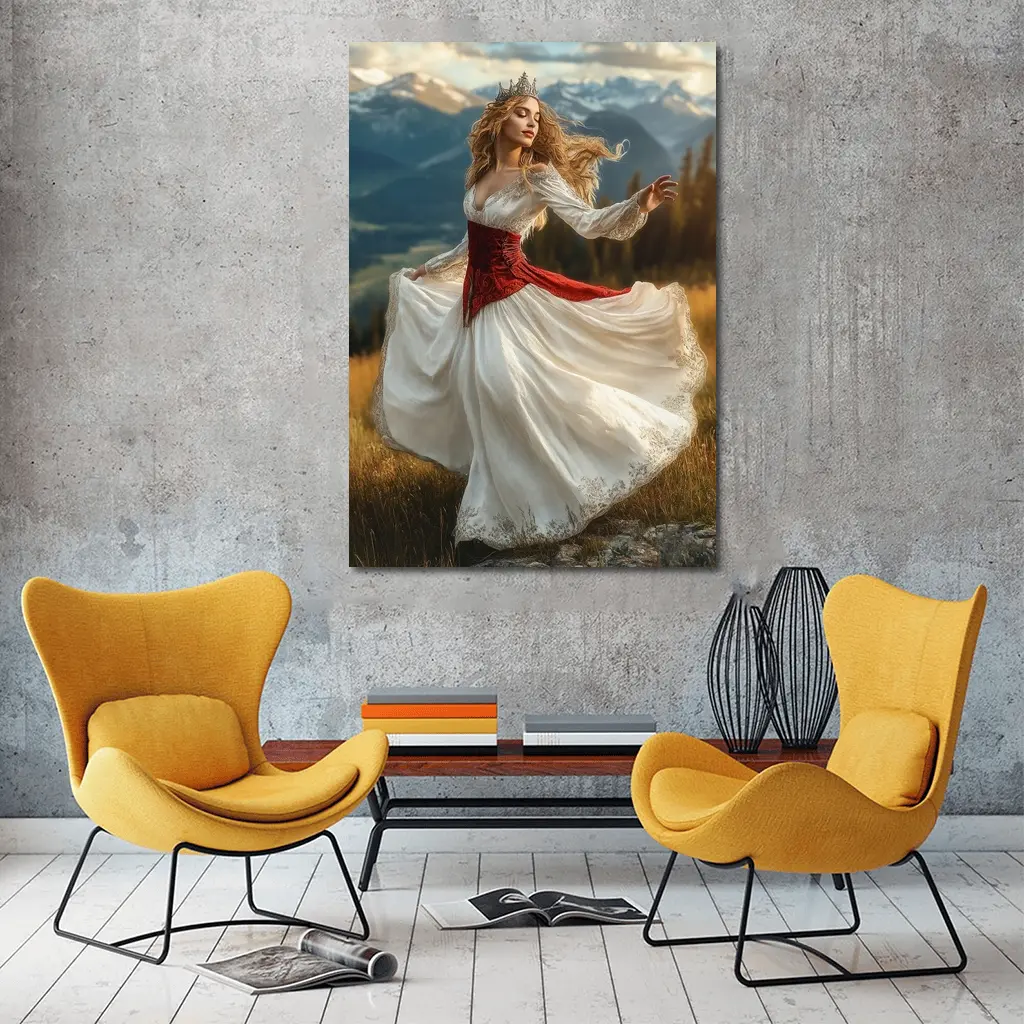 Dancing Princess Crown Mountains Fantasy Art – Wall Art