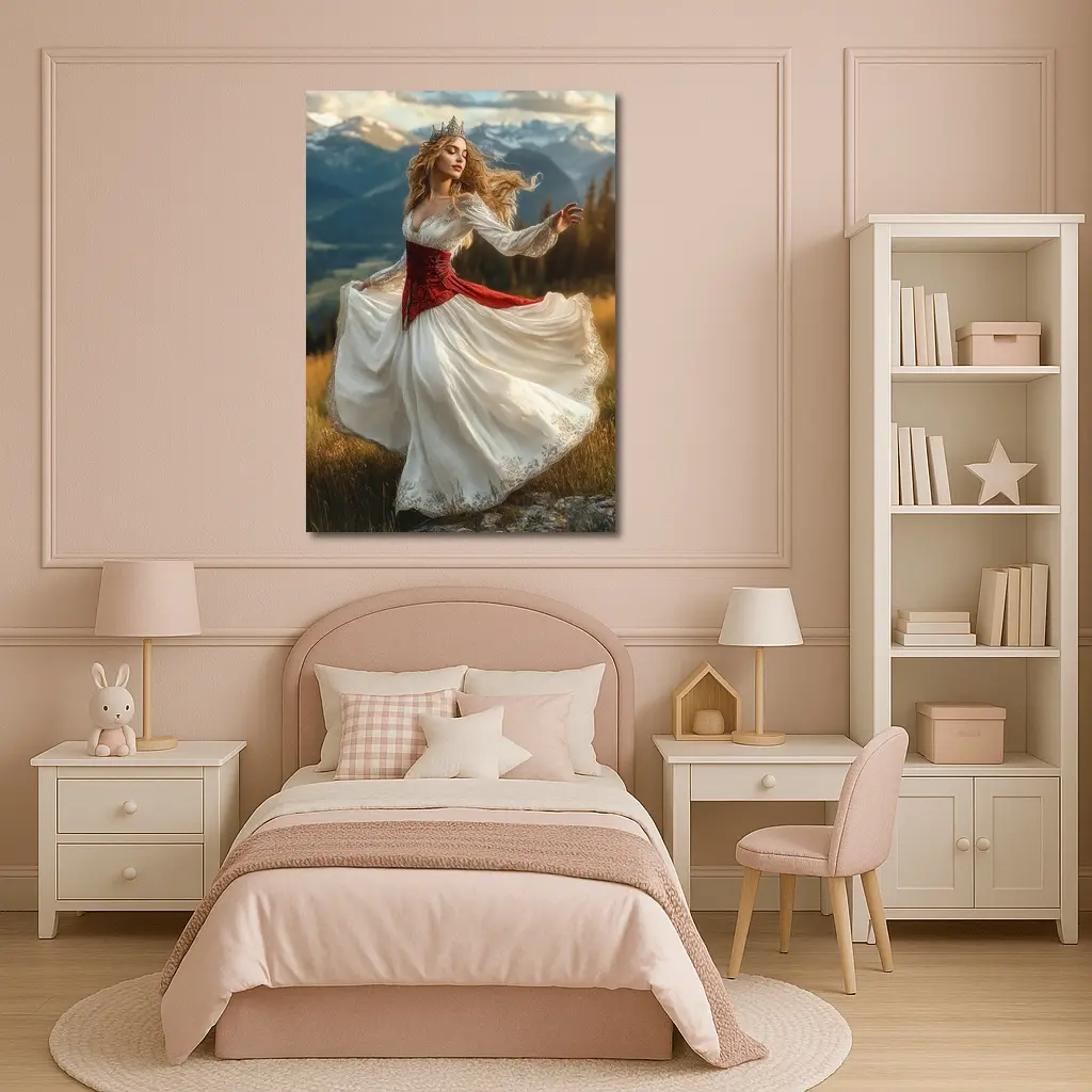Dancing Princess Crown Mountains Fantasy Art – Wall Art