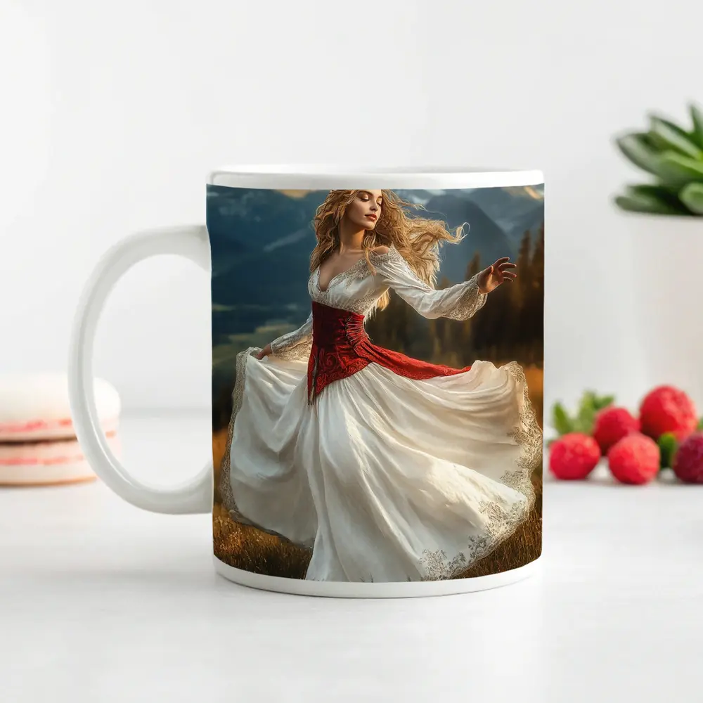 Dancing Princess Crown Mountains Fantasy Art – Mugs