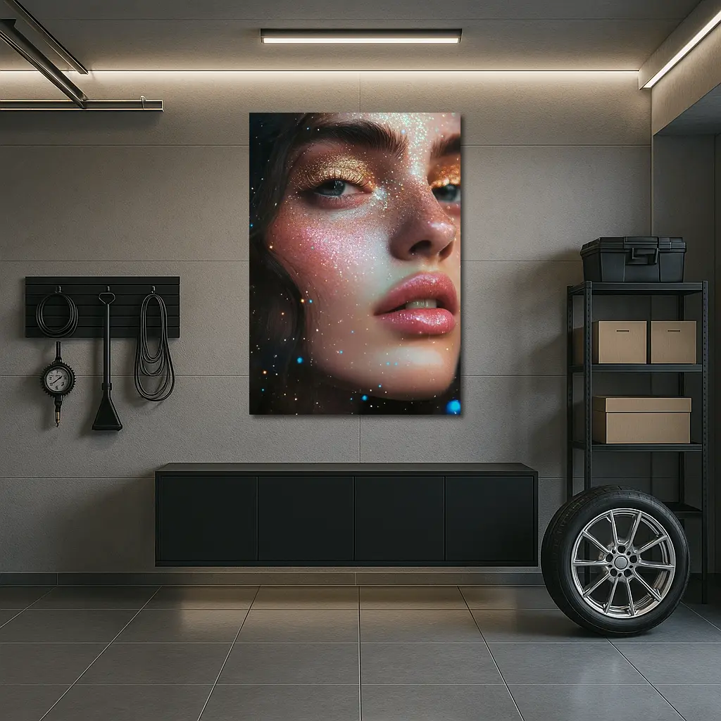 Glitter Makeup Woman Portrait Cosmic Background – Wall Art