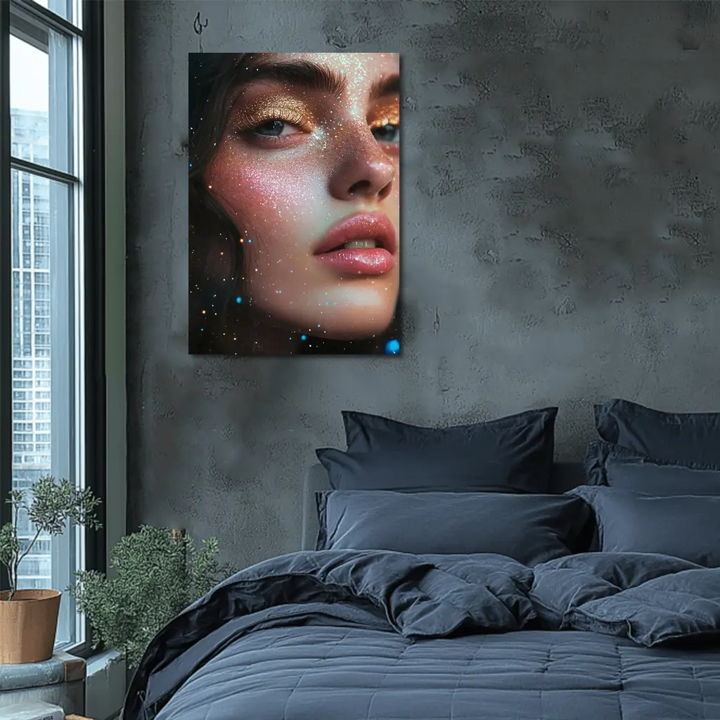 Glitter Makeup Woman Portrait Cosmic Background – Wall Art
