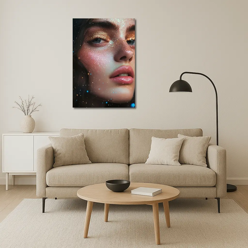 Glitter Makeup Woman Portrait Cosmic Background – Wall Art