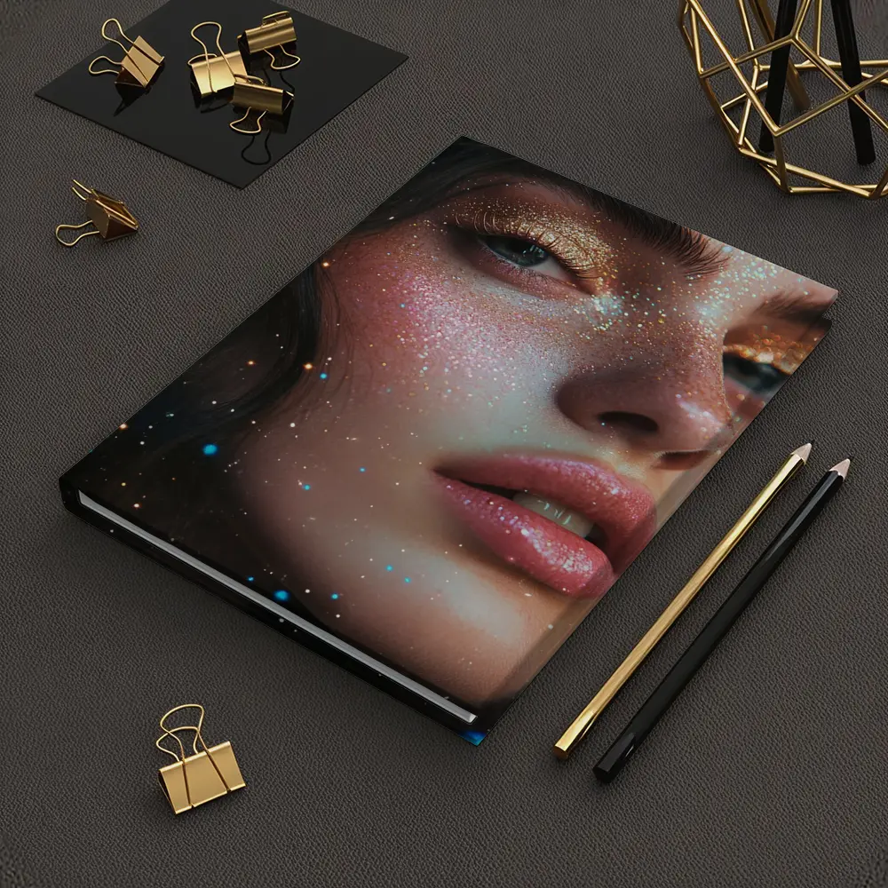 Glitter Makeup Woman Portrait Cosmic Background – Notebooks