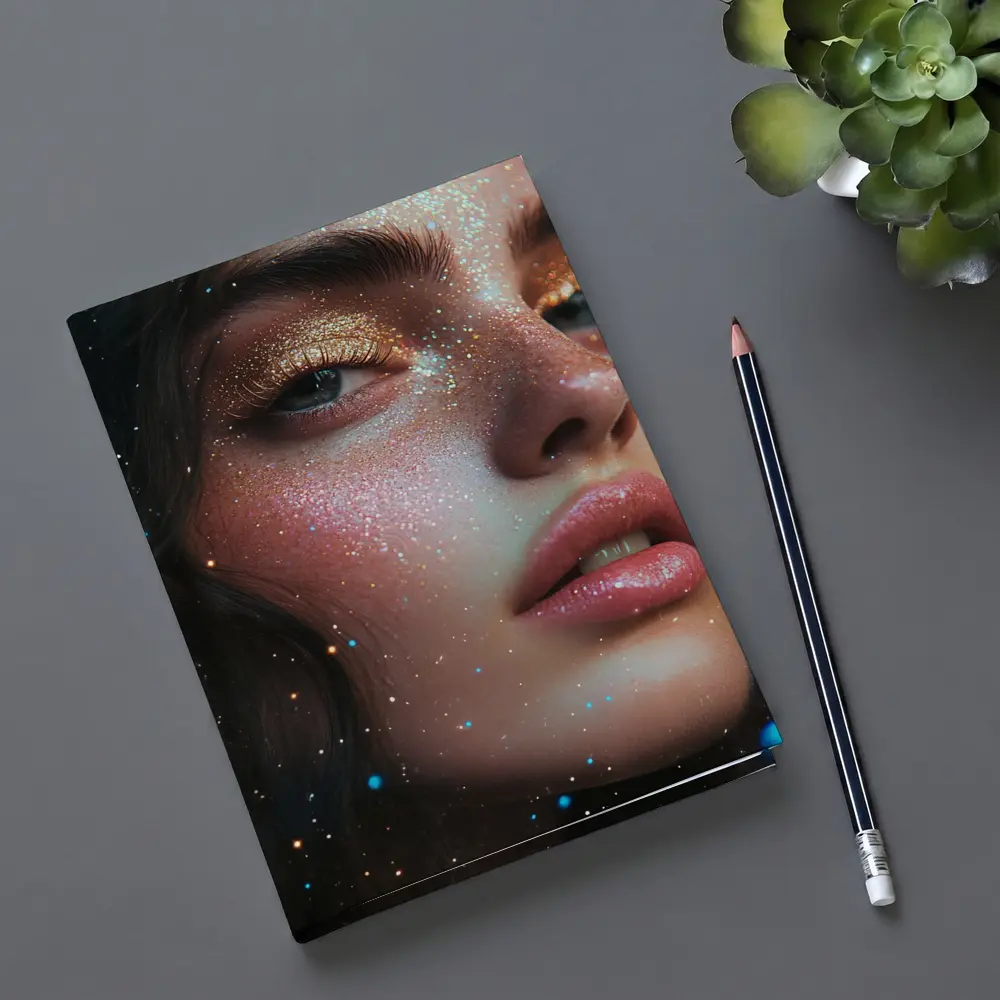 Glitter Makeup Woman Portrait Cosmic Background – Notebooks
