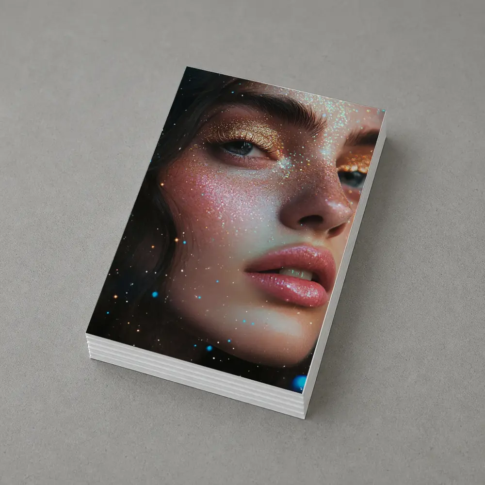 Glitter Makeup Woman Portrait Cosmic Background – Postcards