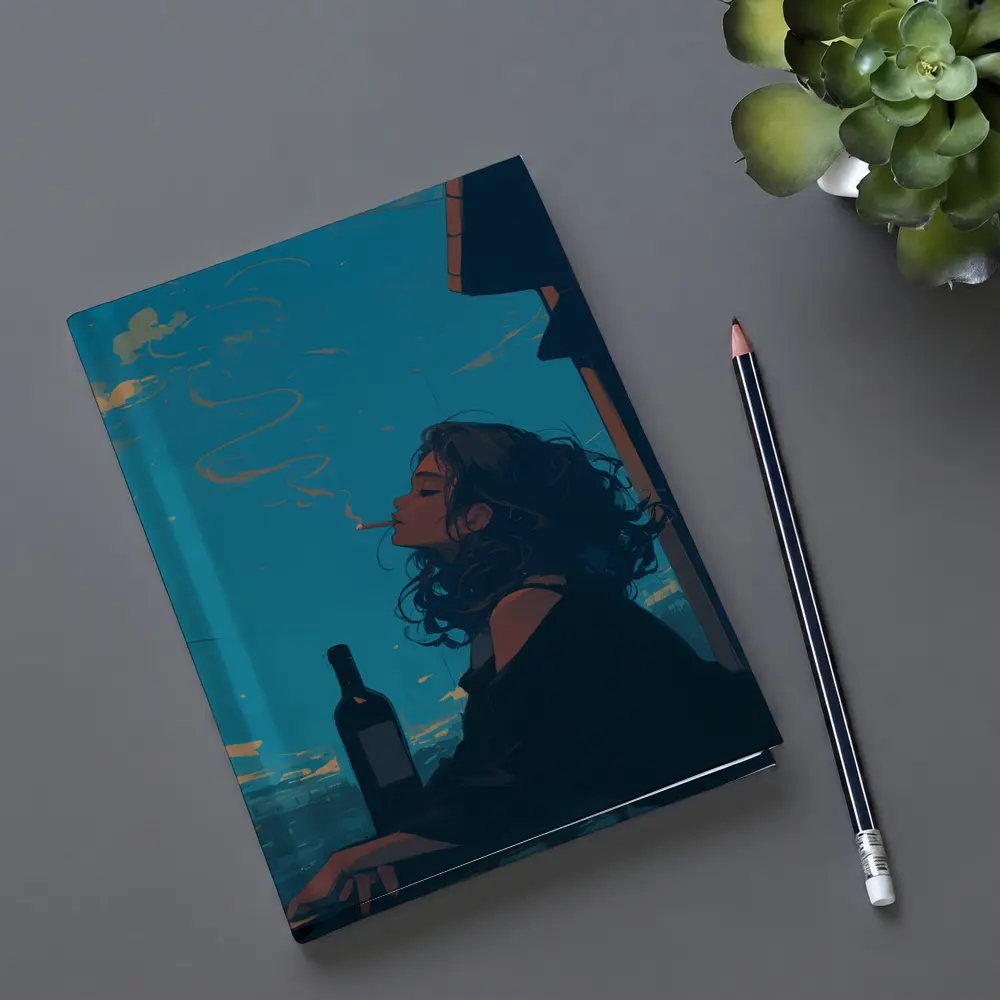 Anime Girl Smoking on Balcony Blue Sky – Notebooks