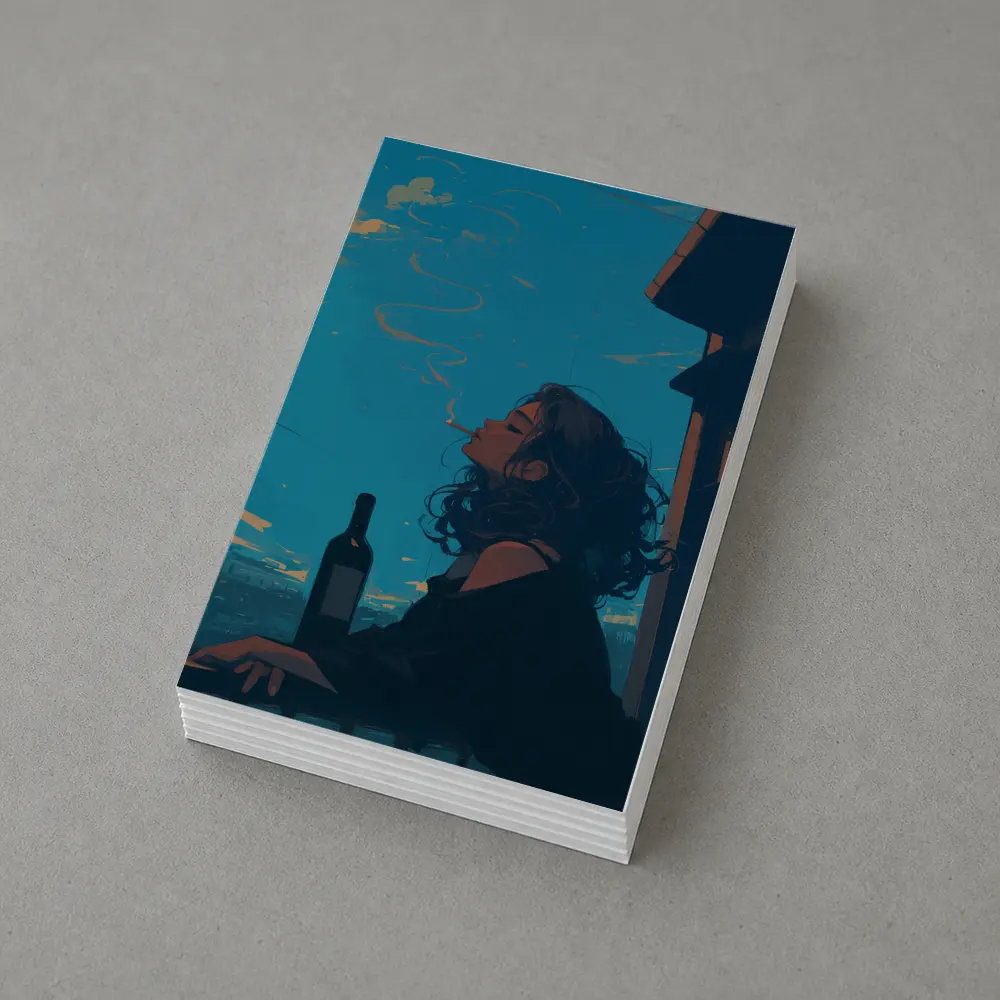 Anime Girl Smoking on Balcony Blue Sky – Postcards