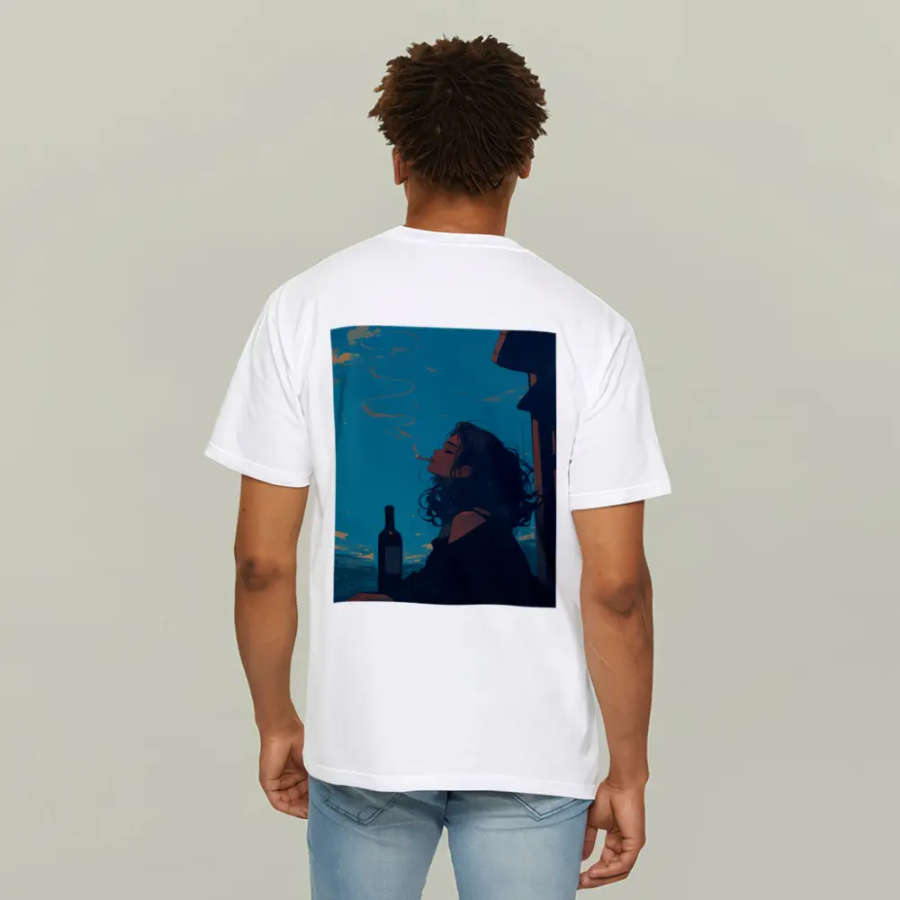 Anime Girl Smoking on Balcony Blue Sky – T-Shirts