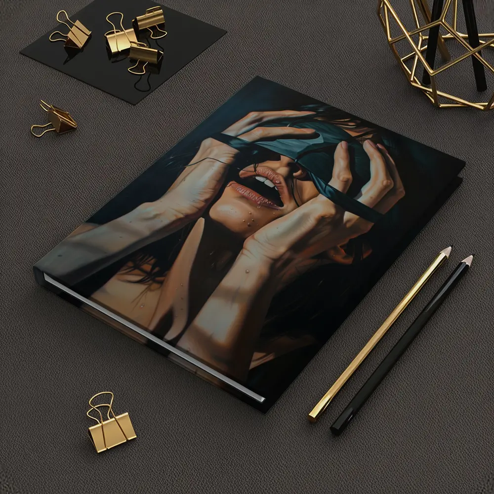 Woman Blindfolded Hands Dark Dramatic Painting – Notebooks