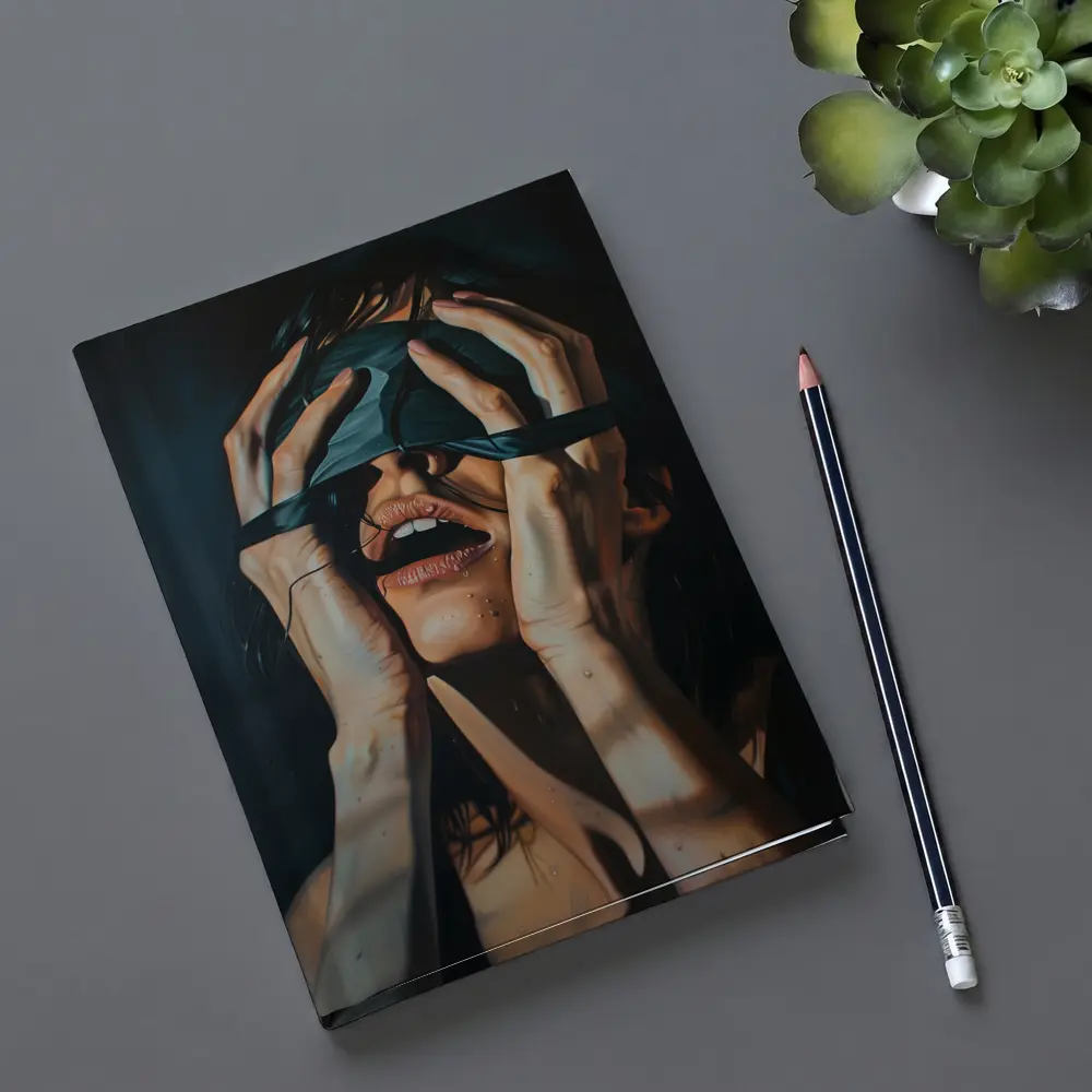 Woman Blindfolded Hands Dark Dramatic Painting – Notebooks