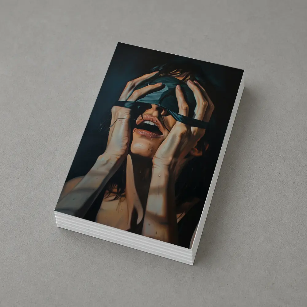 Woman Blindfolded Hands Dark Dramatic Painting – Postcards
