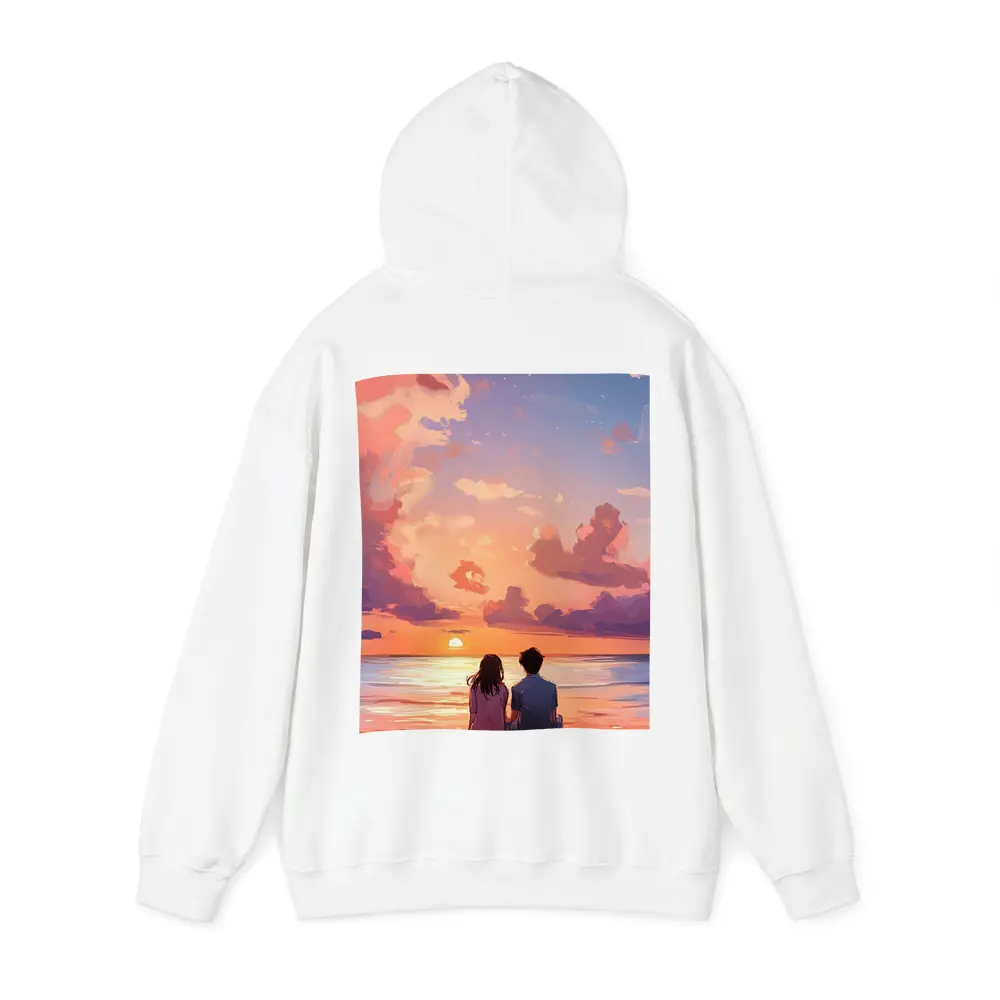 Anime Couple Sitting Beach Sunset Sky – Hoodies