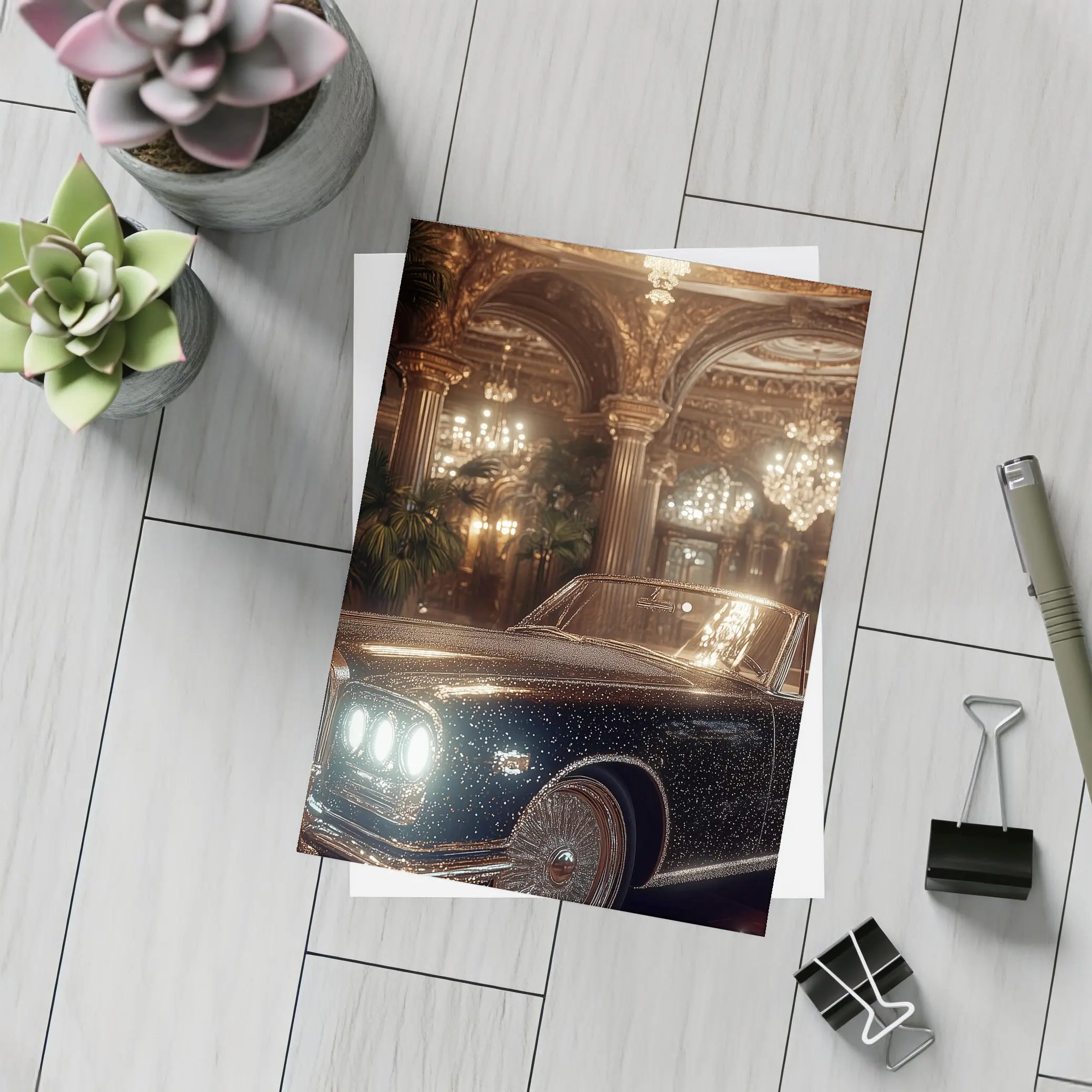 Classic Luxury Car Opulent Grand Hall – Postcards