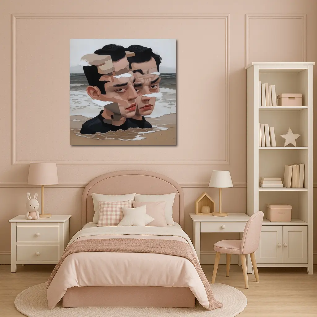 Surreal Man Portrait Fragmented Face Beach – Wall Art