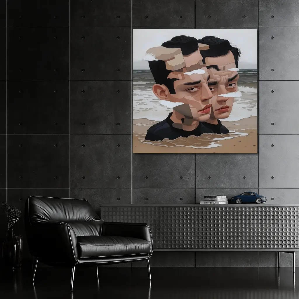 Surreal Man Portrait Fragmented Face Beach – Wall Art