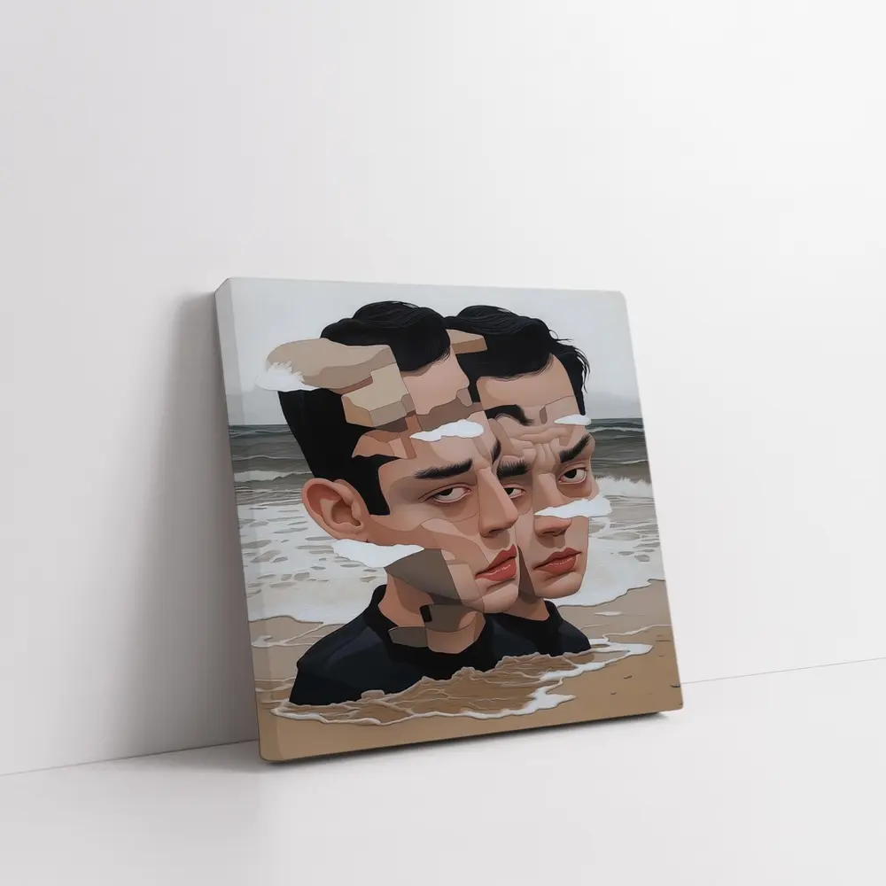 Surreal Man Portrait Fragmented Face Beach – Wall Art