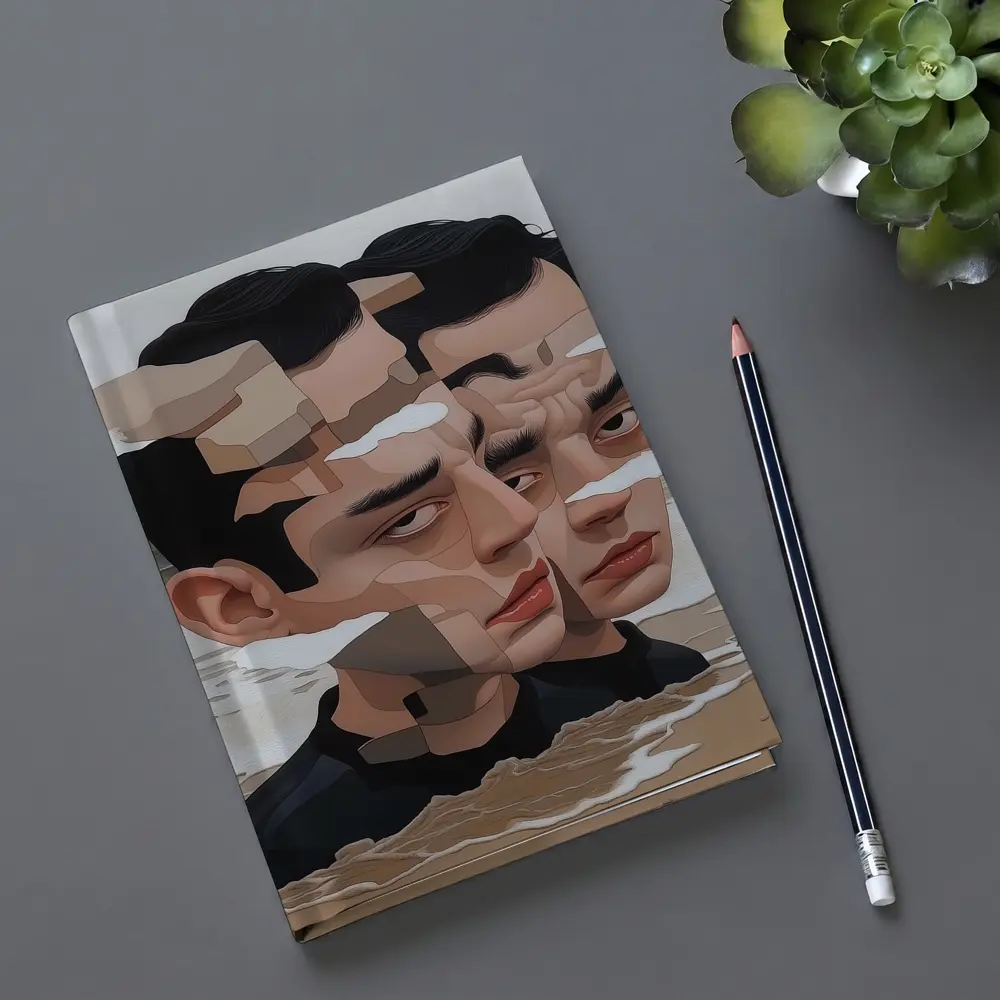 Surreal Man Portrait Fragmented Face Beach – Notebooks