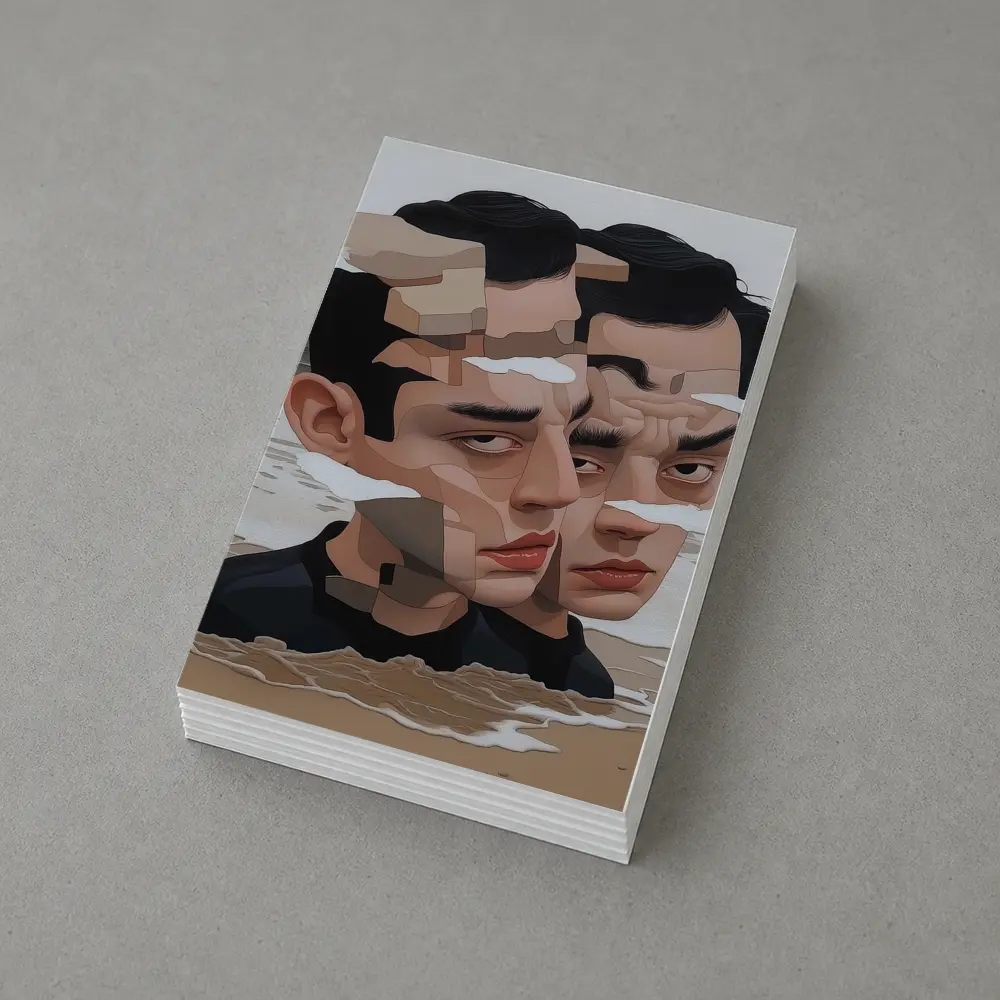 Surreal Man Portrait Fragmented Face Beach – Postcards