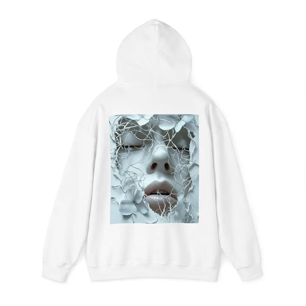 White Face Sculpture Floral Branches Abstract Art – Hoodies
