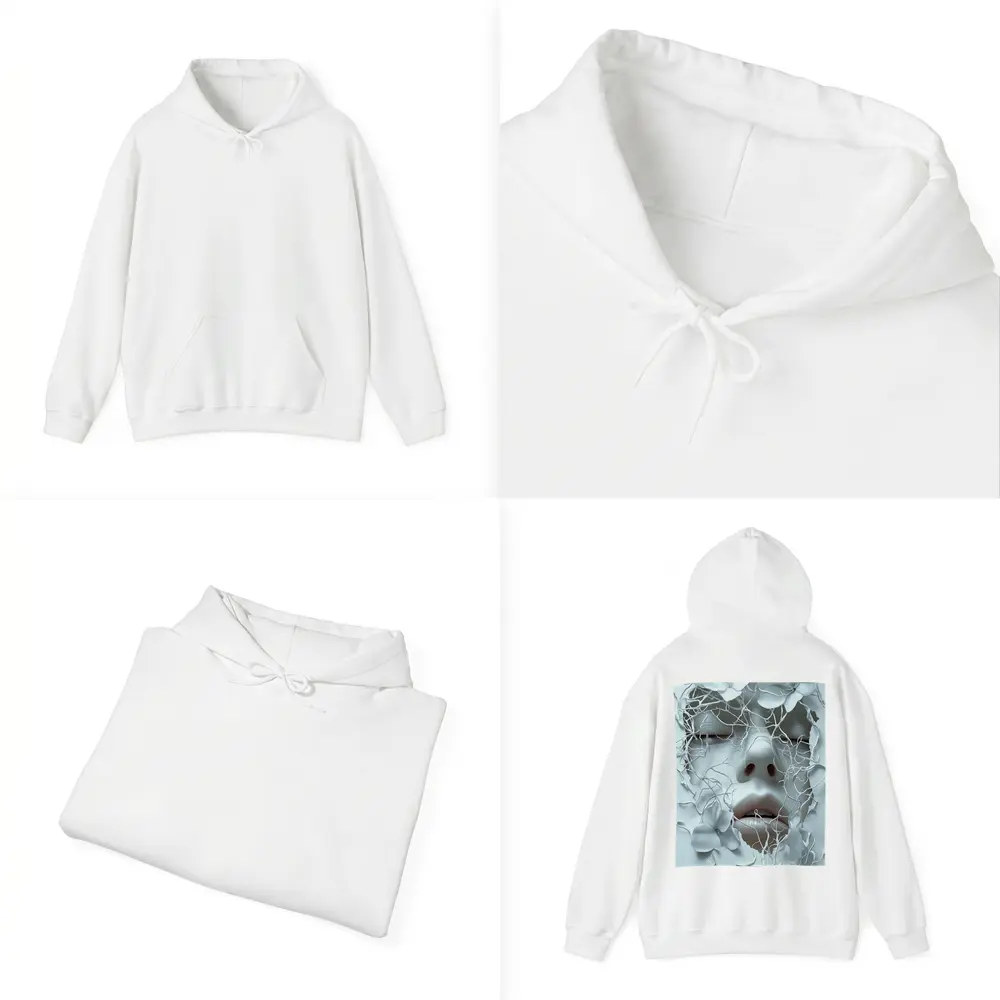 White Face Sculpture Floral Branches Abstract Art – Hoodies