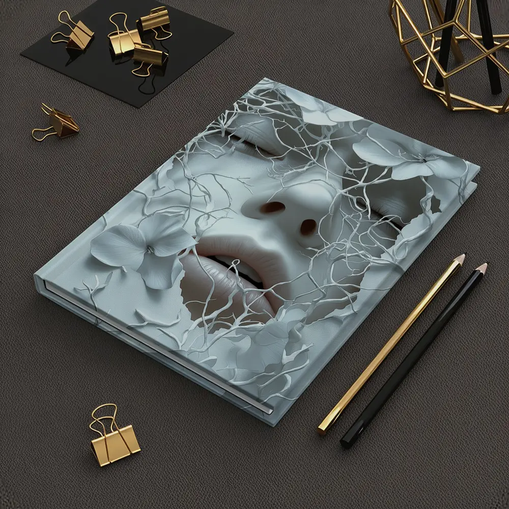 White Face Sculpture Floral Branches Abstract Art – Notebooks