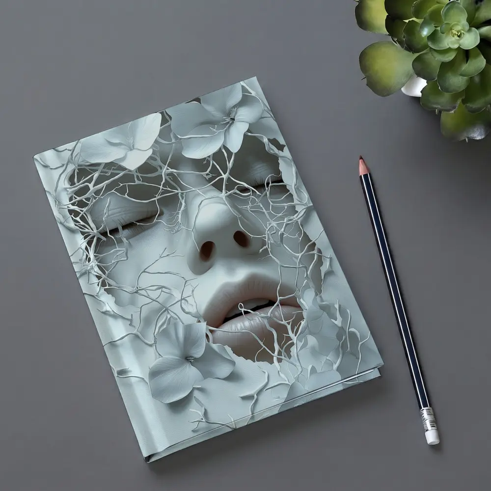 White Face Sculpture Floral Branches Abstract Art – Notebooks