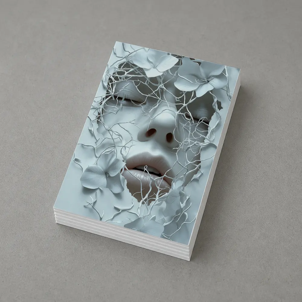 White Face Sculpture Floral Branches Abstract Art – Postcards