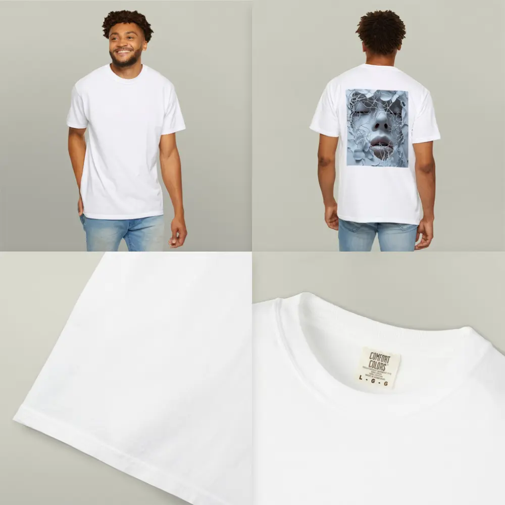 White Face Sculpture Floral Branches Abstract Art – T-Shirts