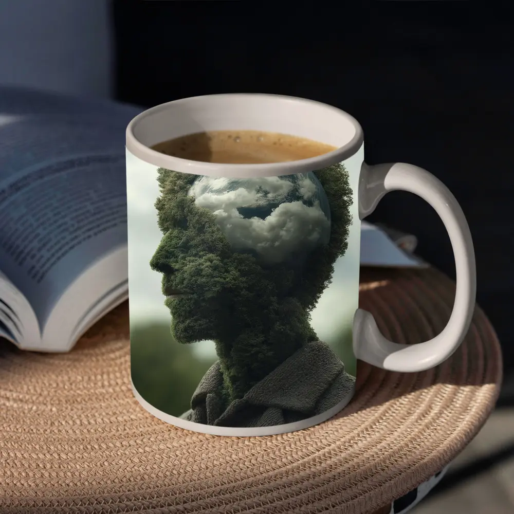 Man Head Made of Trees and Clouds – Mugs