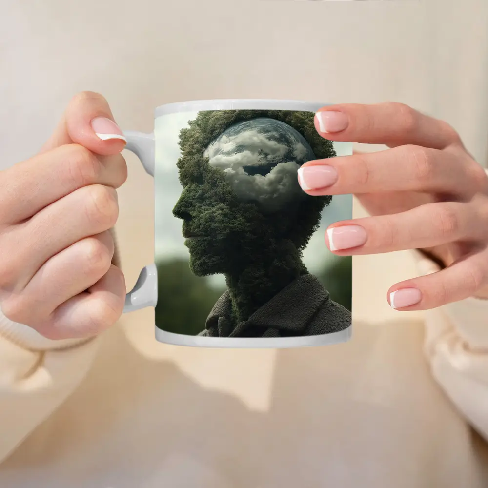 Man Head Made of Trees and Clouds – Mugs