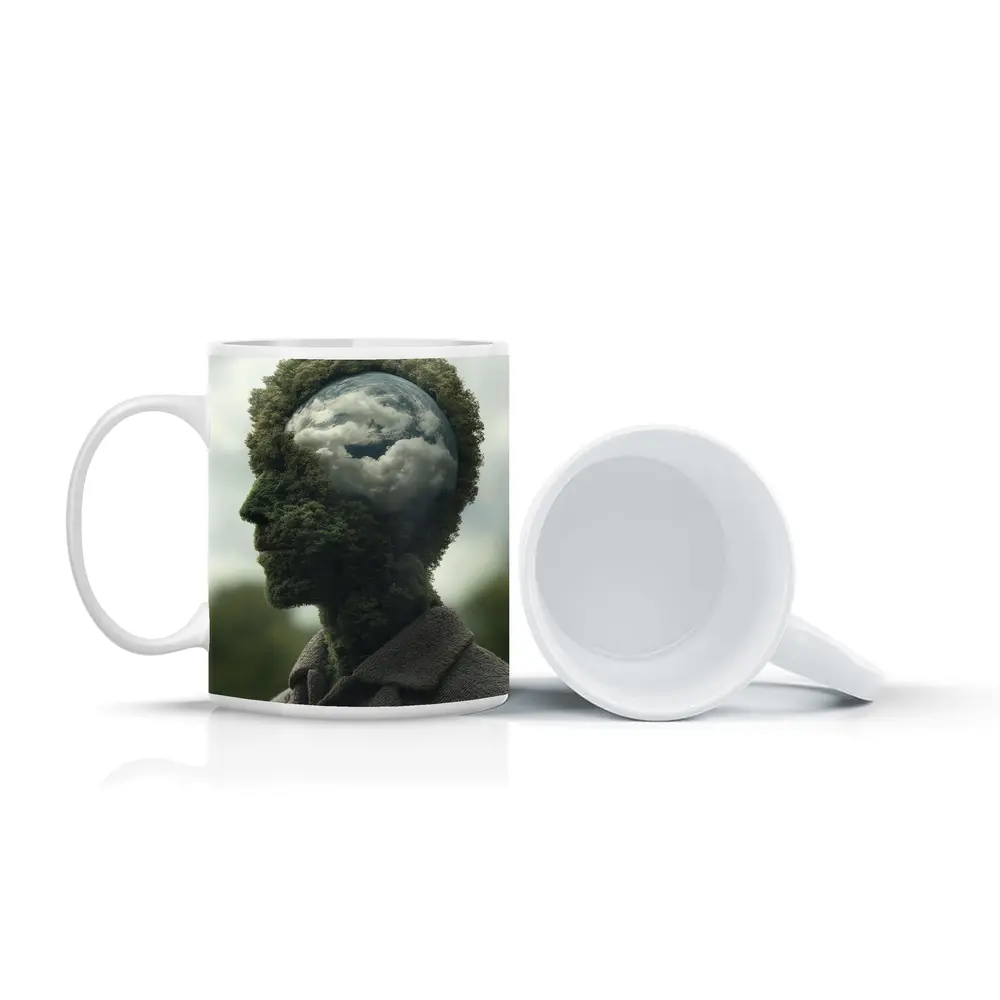 Man Head Made of Trees and Clouds – Mugs