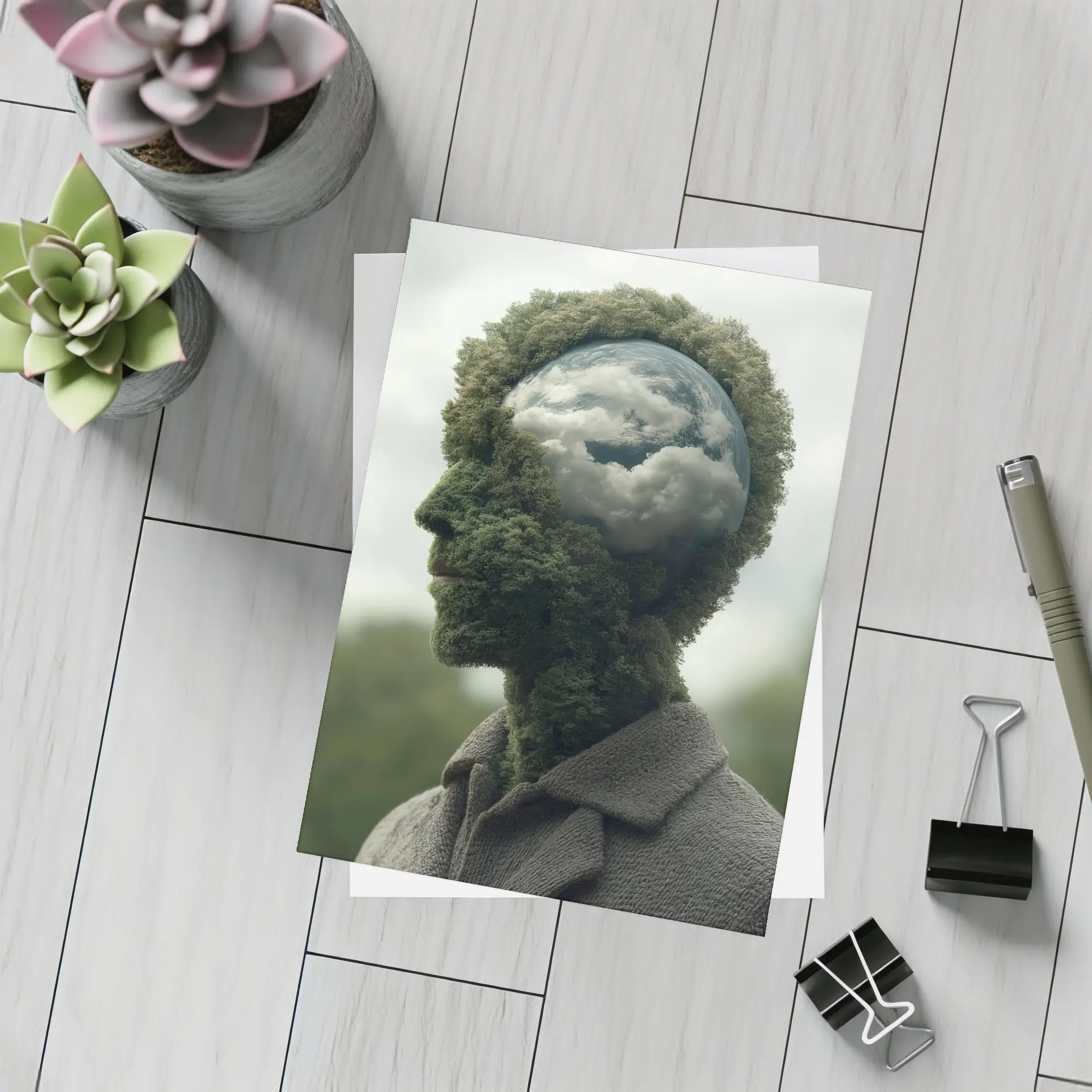 Man Head Made of Trees and Clouds – Postcards