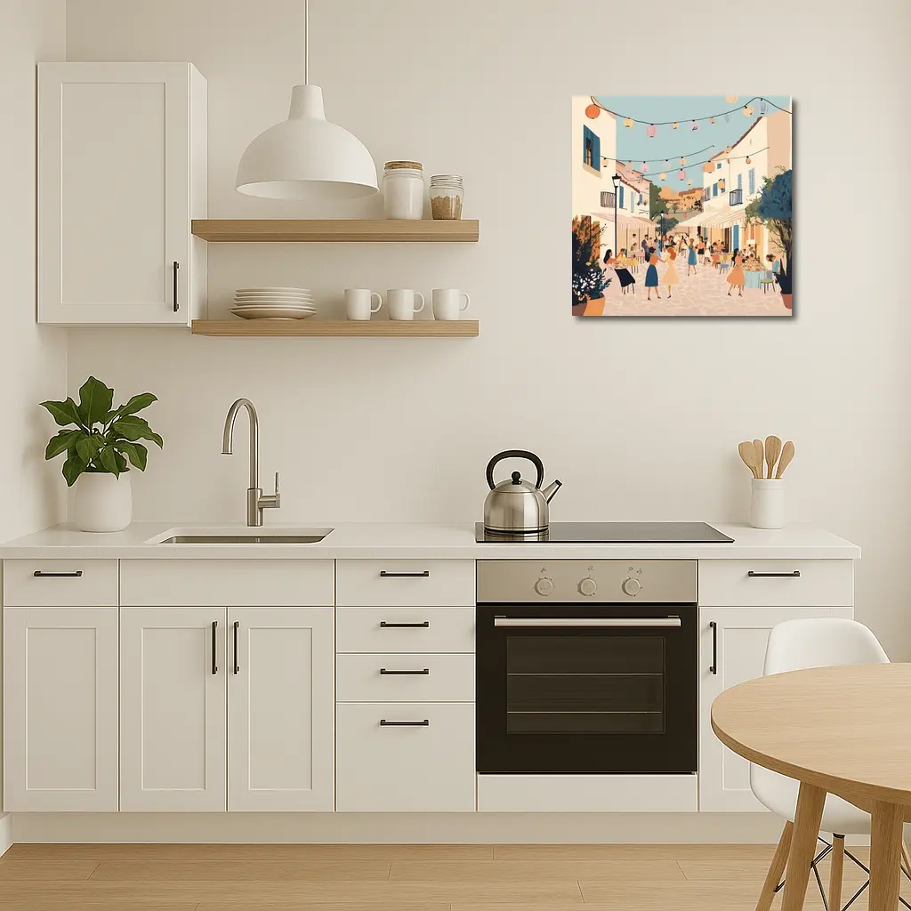 Mediterranean Village Street Festival Illustration Art – Wall Art