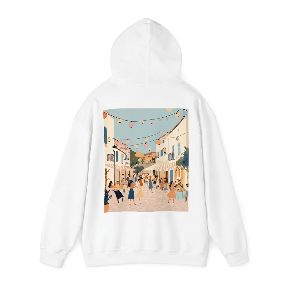 Mediterranean Village Street Festival Illustration Art – Hoodies