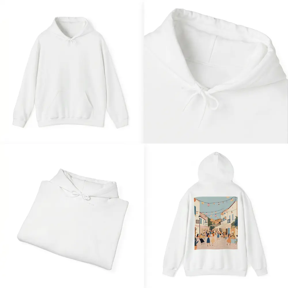 Mediterranean Village Street Festival Illustration Art – Hoodies