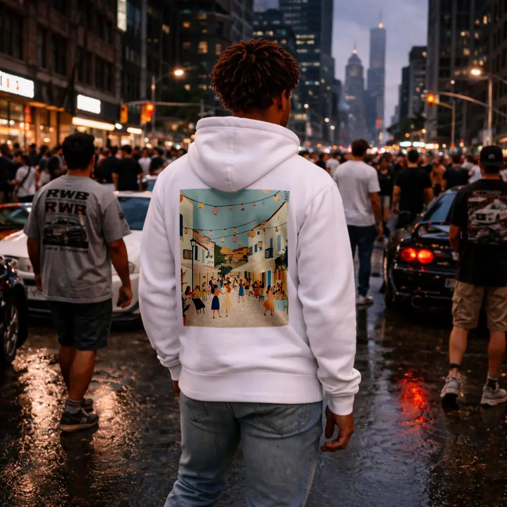 Mediterranean Village Street Festival Illustration Art – Hoodies