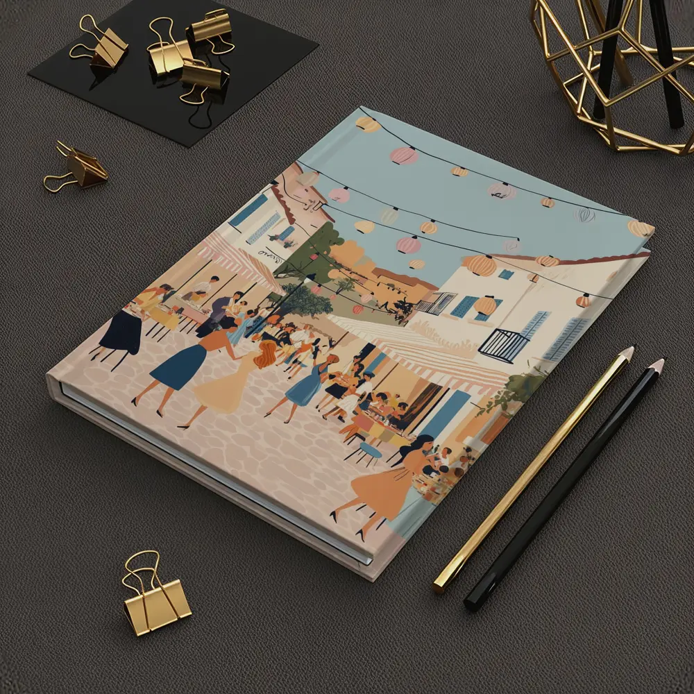 Mediterranean Village Street Festival Illustration Art – Notebooks