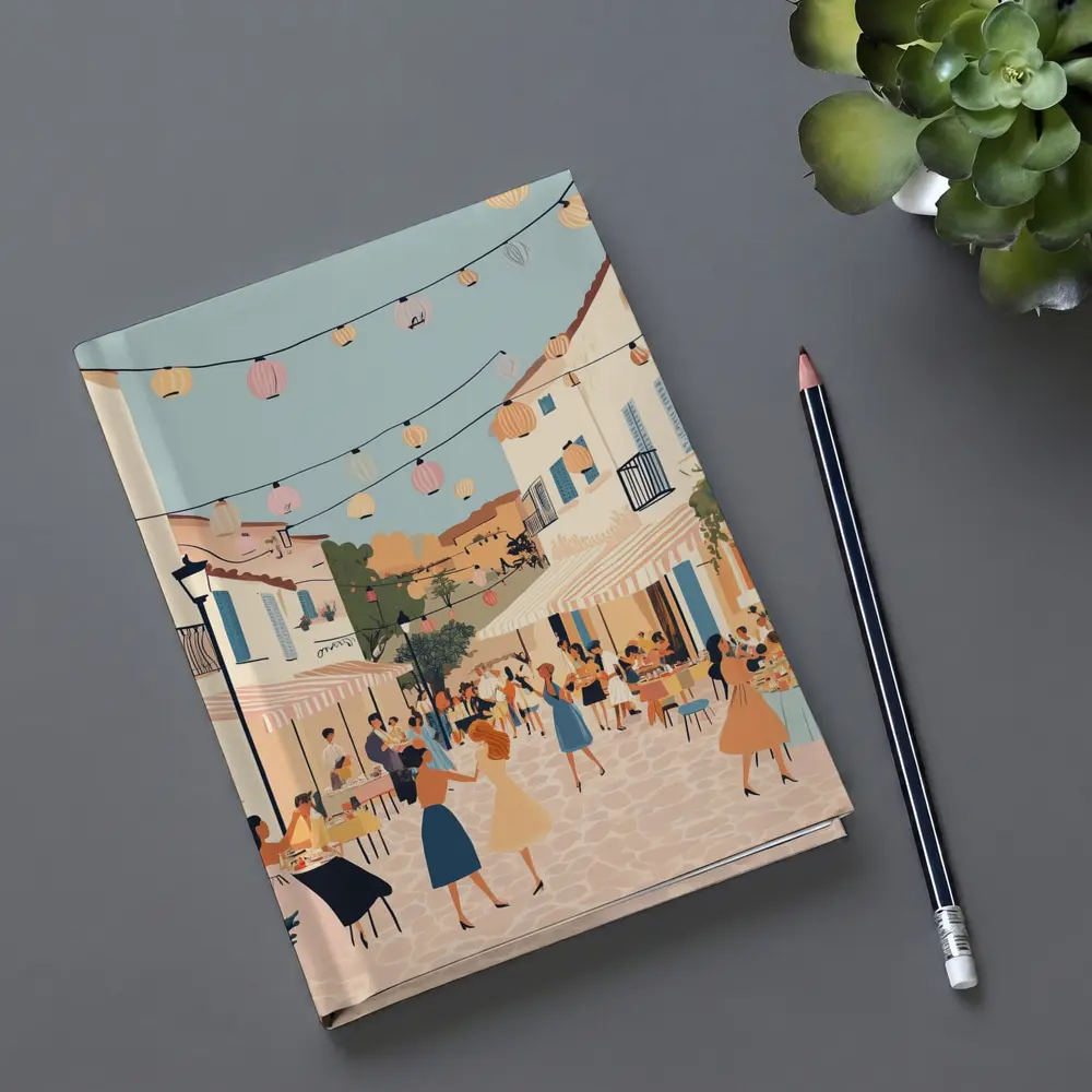 Mediterranean Village Street Festival Illustration Art – Notebooks