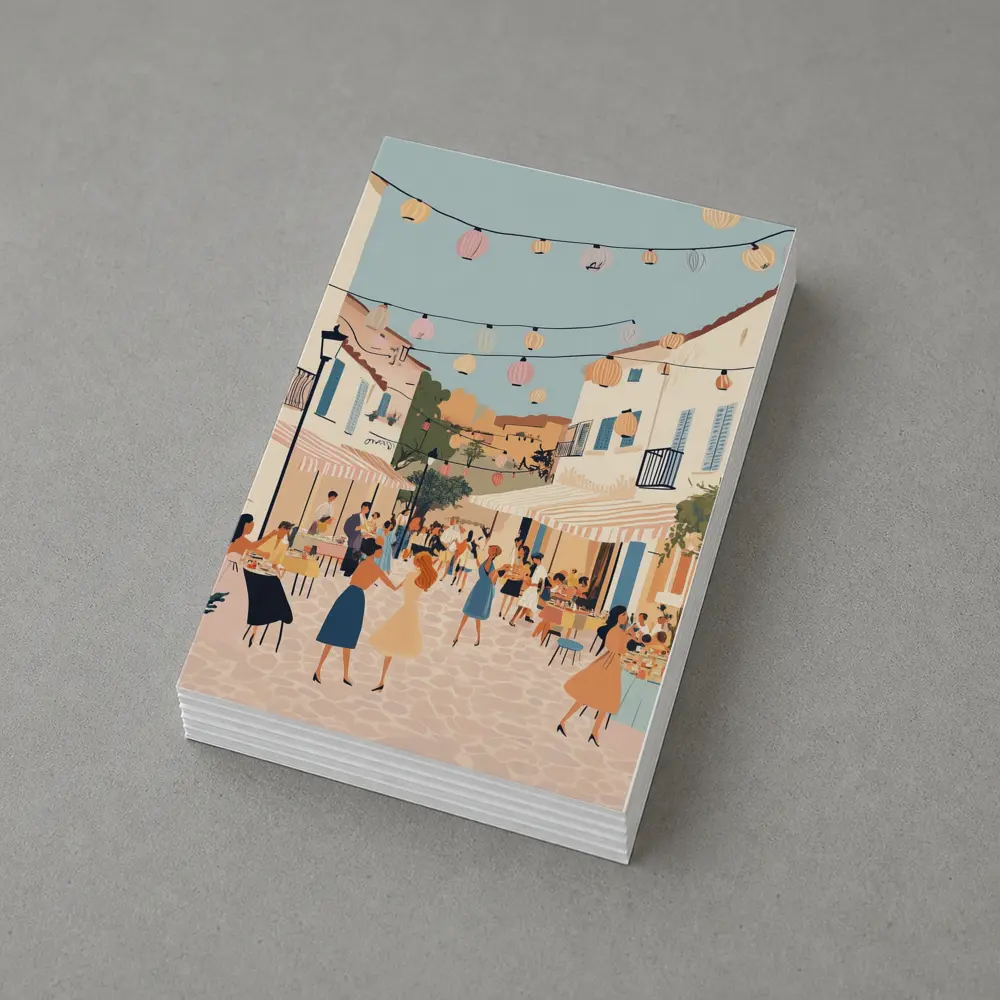 Mediterranean Village Street Festival Illustration Art – Postcards