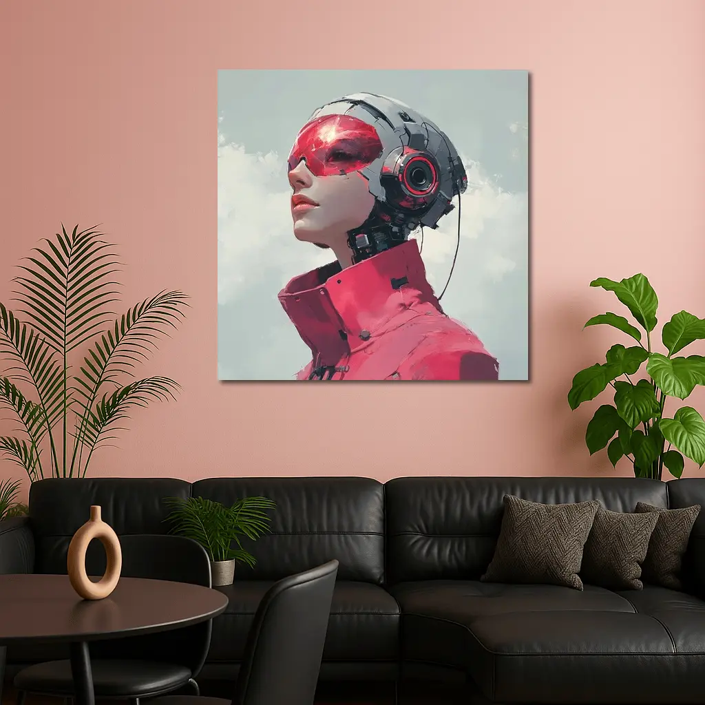 Cyberpunk Female Android Red Helmet Art – Wall Art