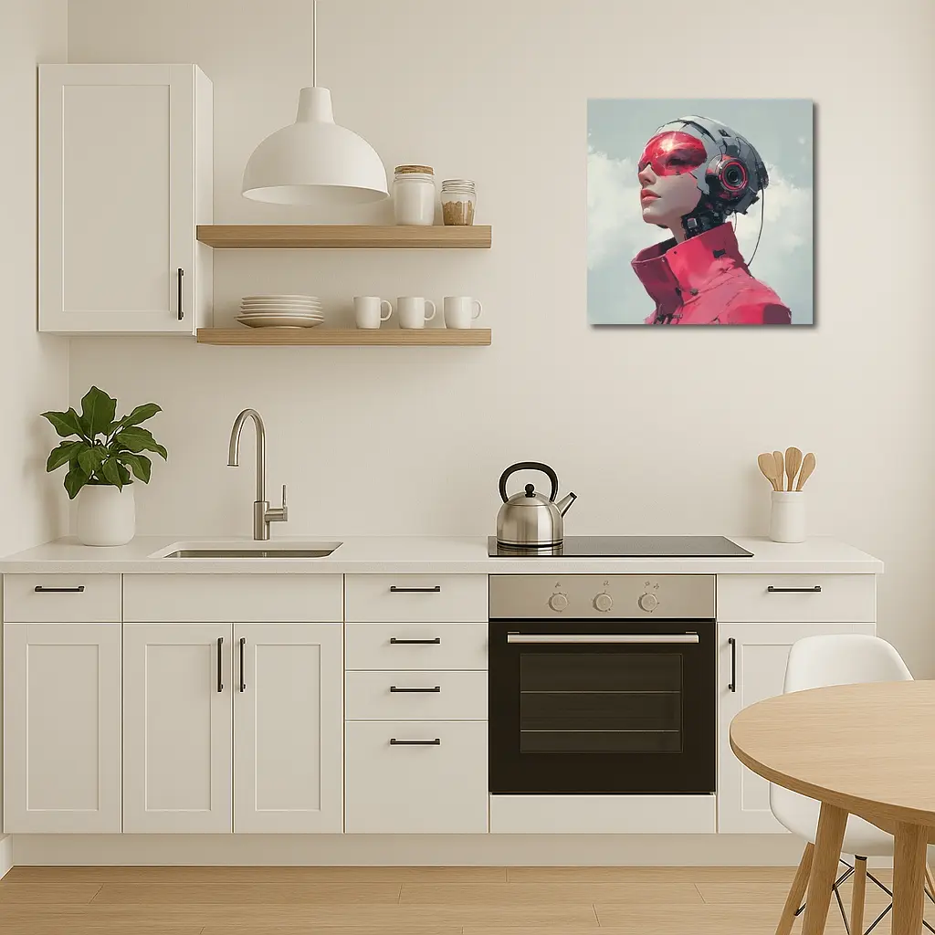Cyberpunk Female Android Red Helmet Art – Wall Art
