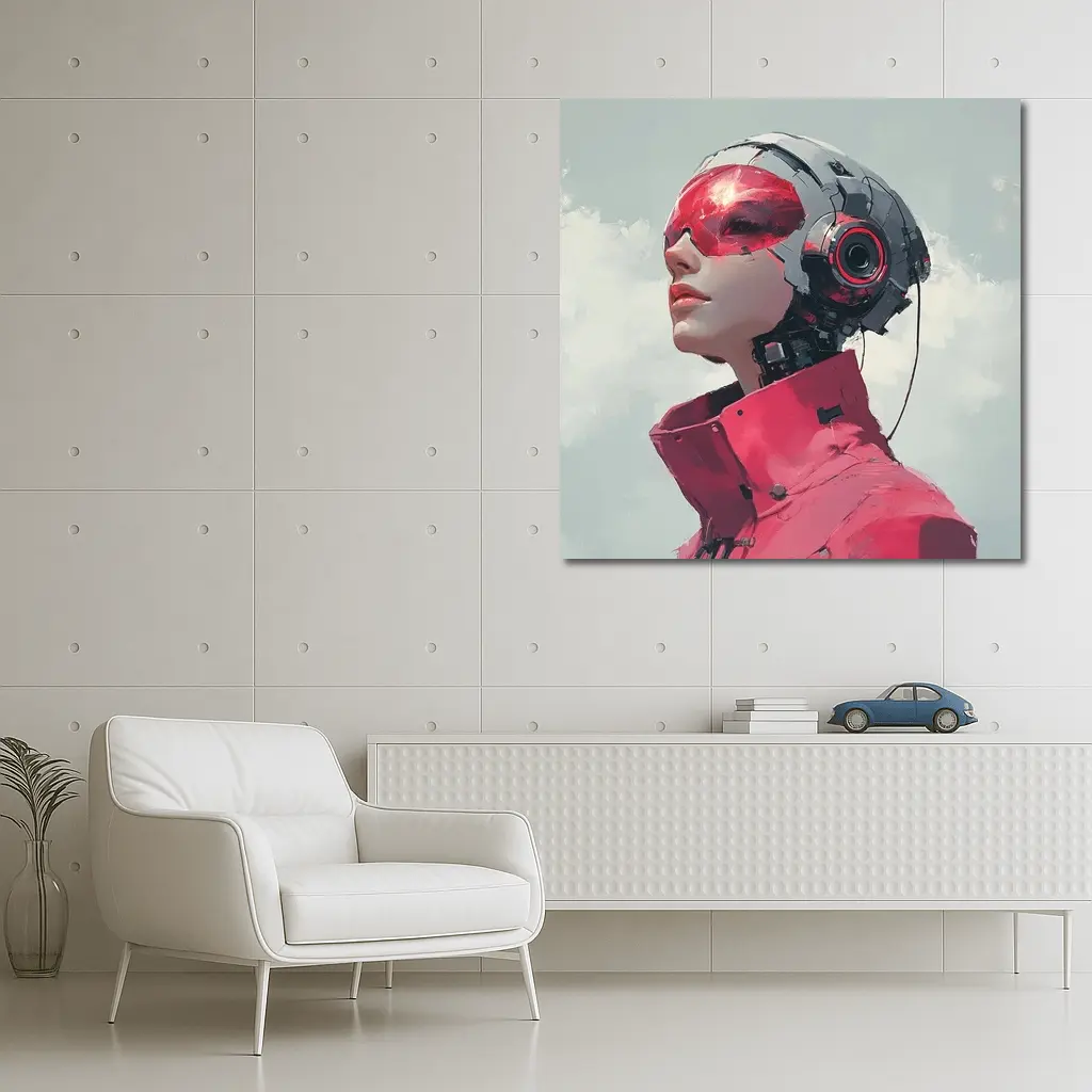 Cyberpunk Female Android Red Helmet Art – Wall Art