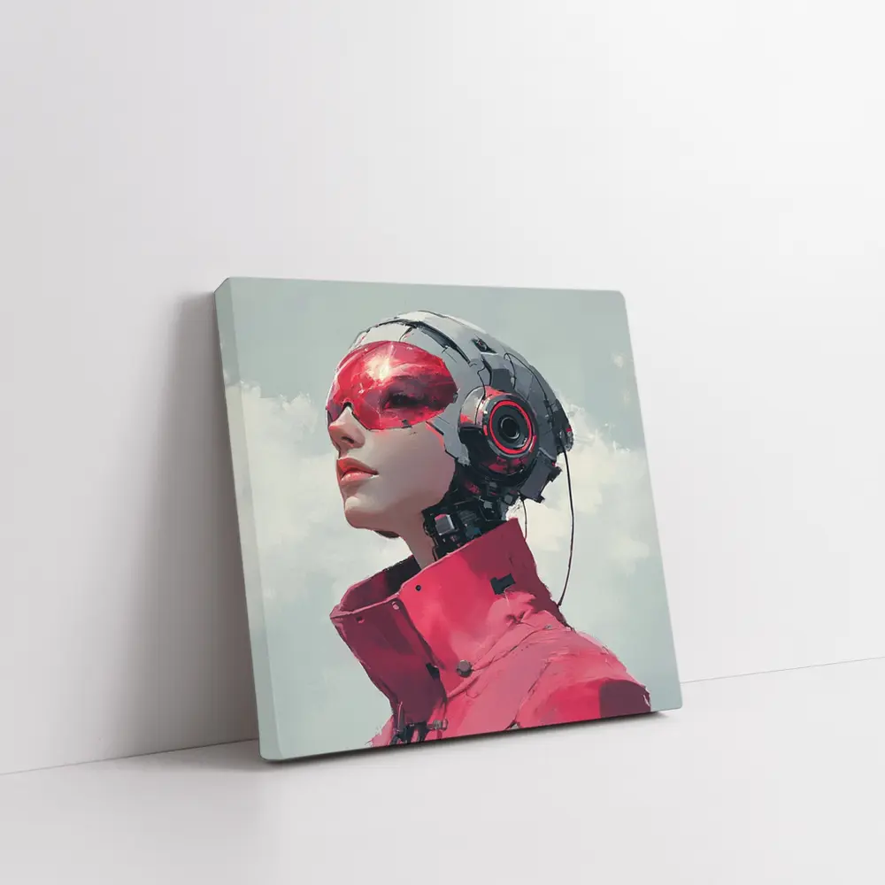 Cyberpunk Female Android Red Helmet Art – Wall Art