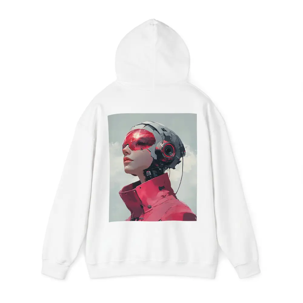 Cyberpunk Female Android Red Helmet Art – Hoodies
