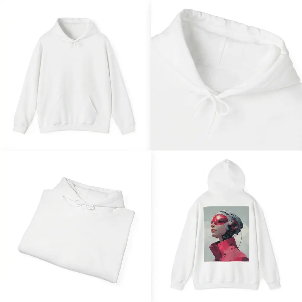 Cyberpunk Female Android Red Helmet Art – Hoodies