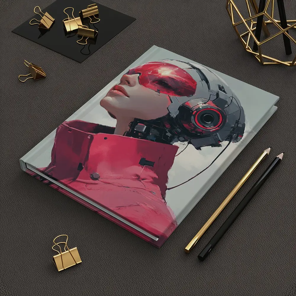 Cyberpunk Female Android Red Helmet Art – Notebooks