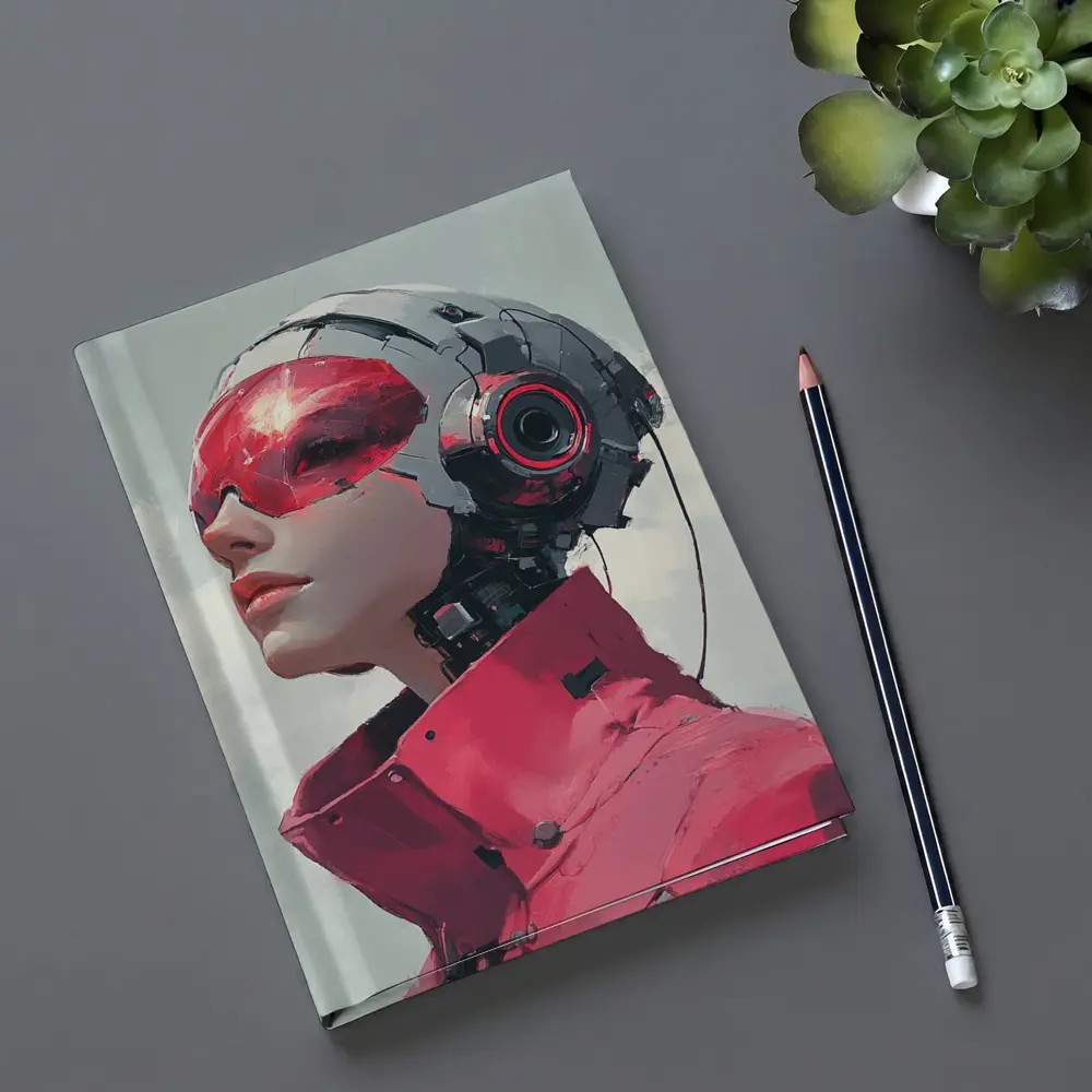 Cyberpunk Female Android Red Helmet Art – Notebooks