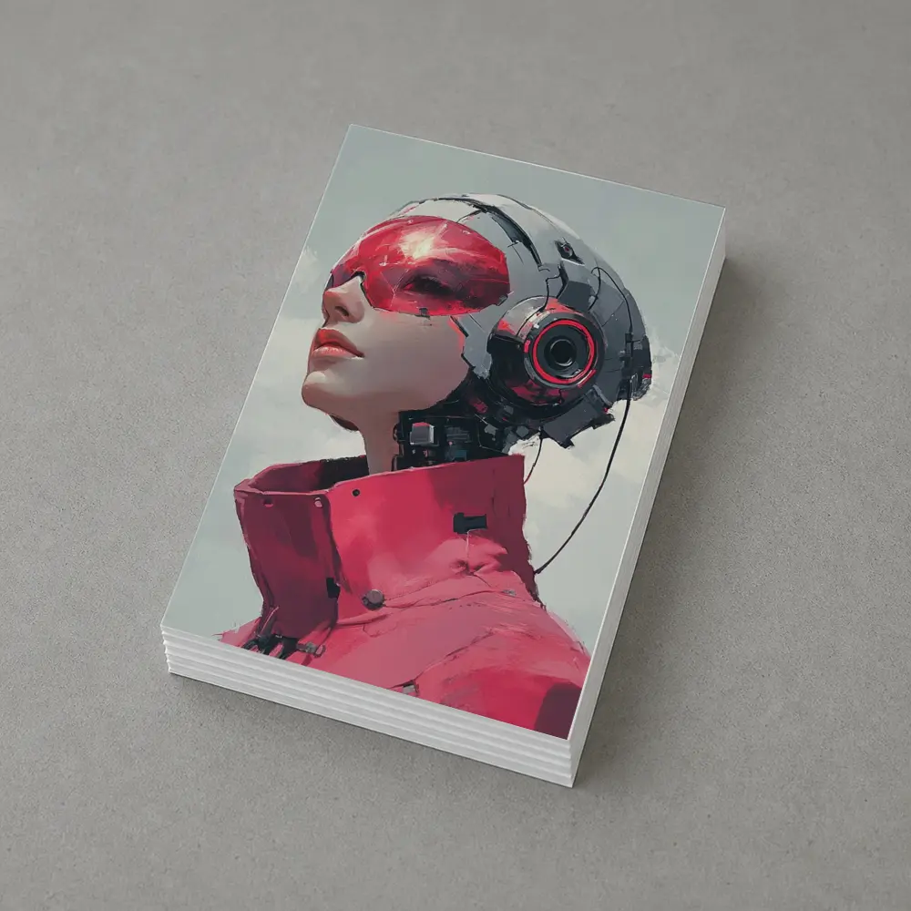 Cyberpunk Female Android Red Helmet Art – Postcards
